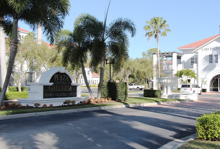 Entrance to Plaza at the Galeria office park where dental office located