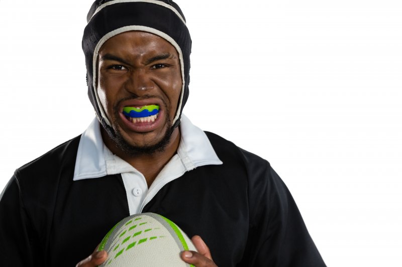 Rugby player wearing mouthguard